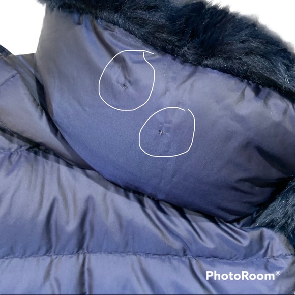 Cole Haan Down Quilted Puffer Hooded Jacket Faux Fur Trim Iridescent Blue Sz XS - Picture 9 of 16